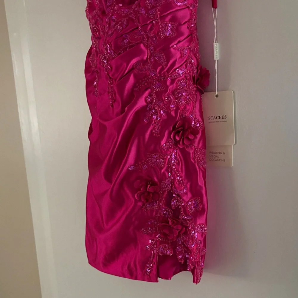 Hot Pink Ruched Cocktail Dress - Picture 3 of 6
